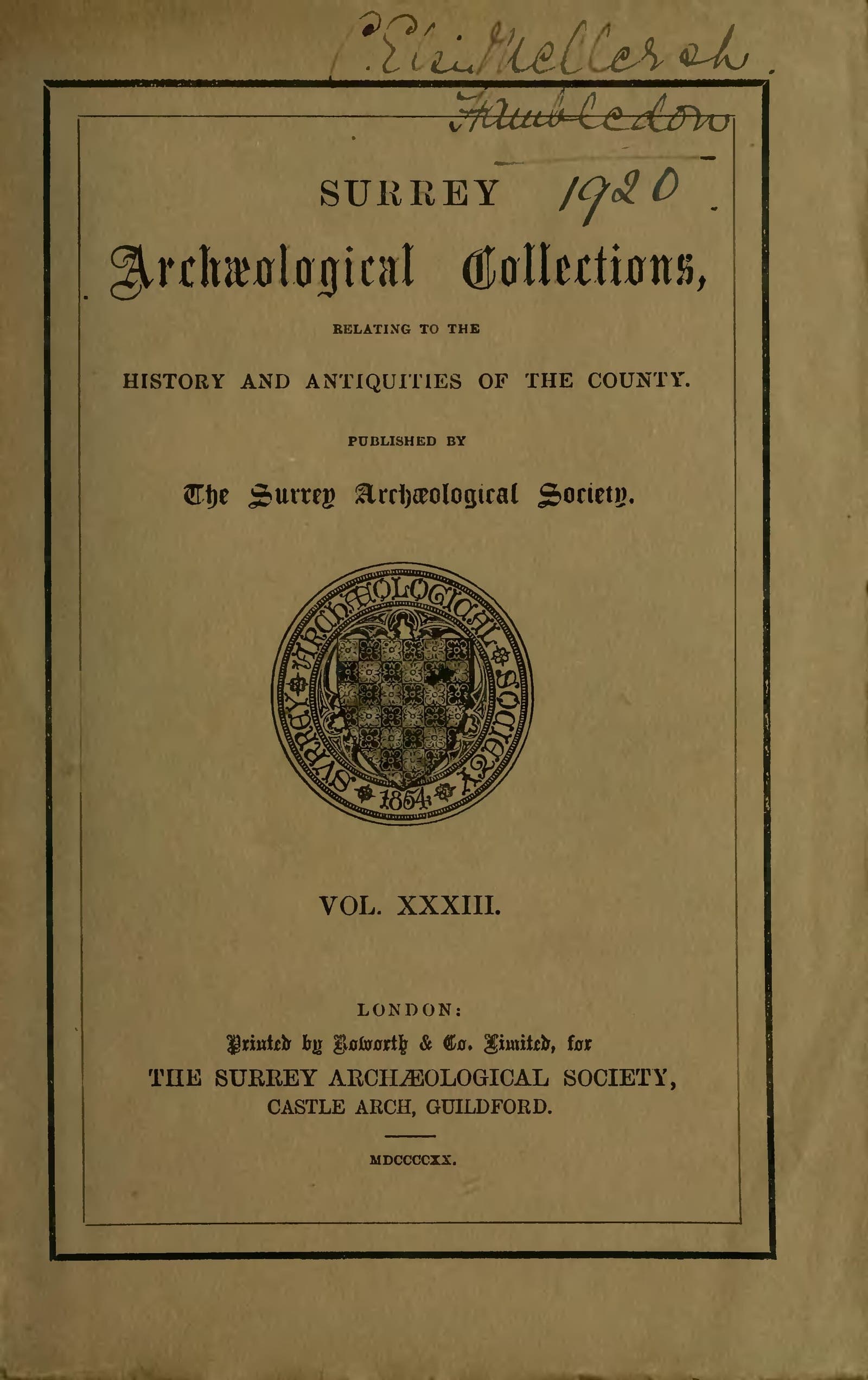 File:Surrey Archaeological Collections Volume 33.djvu